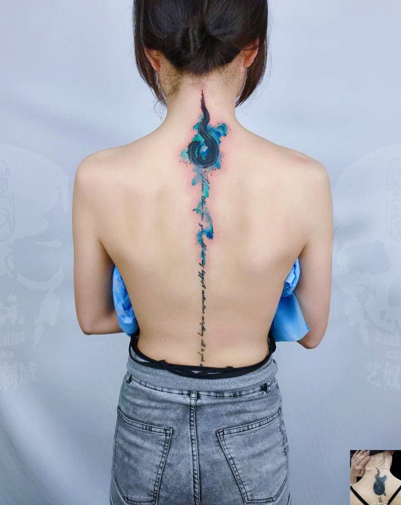 修改背部盖中盖纹身图片_背部水彩纹身图案