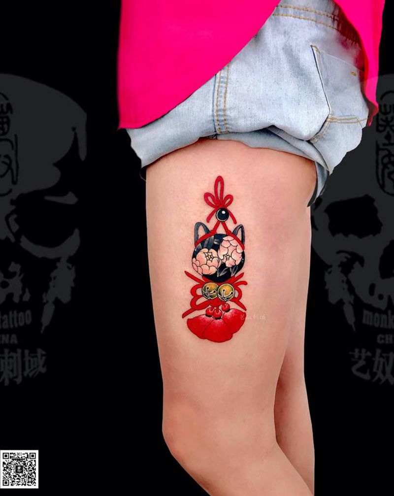鬼鬼作品,中国结有没有很喜欢的纹身图片_腿部新传统艺奴刺域纹身图案