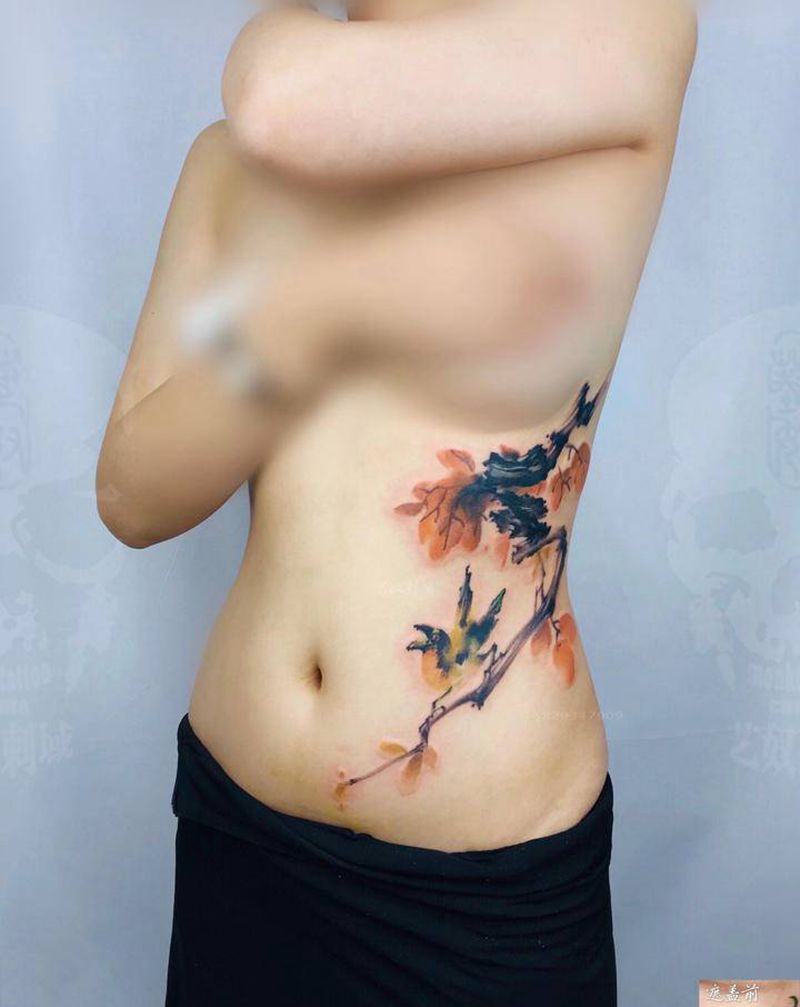 创作遮盖胎记失败纹身纹身图片_腰部水墨中国风纹身图案