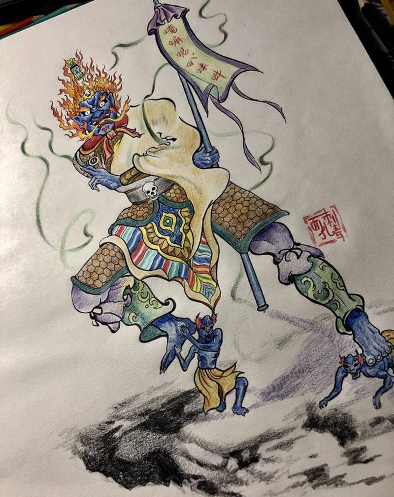 面燃大士纹身图片_新传统纹身图案