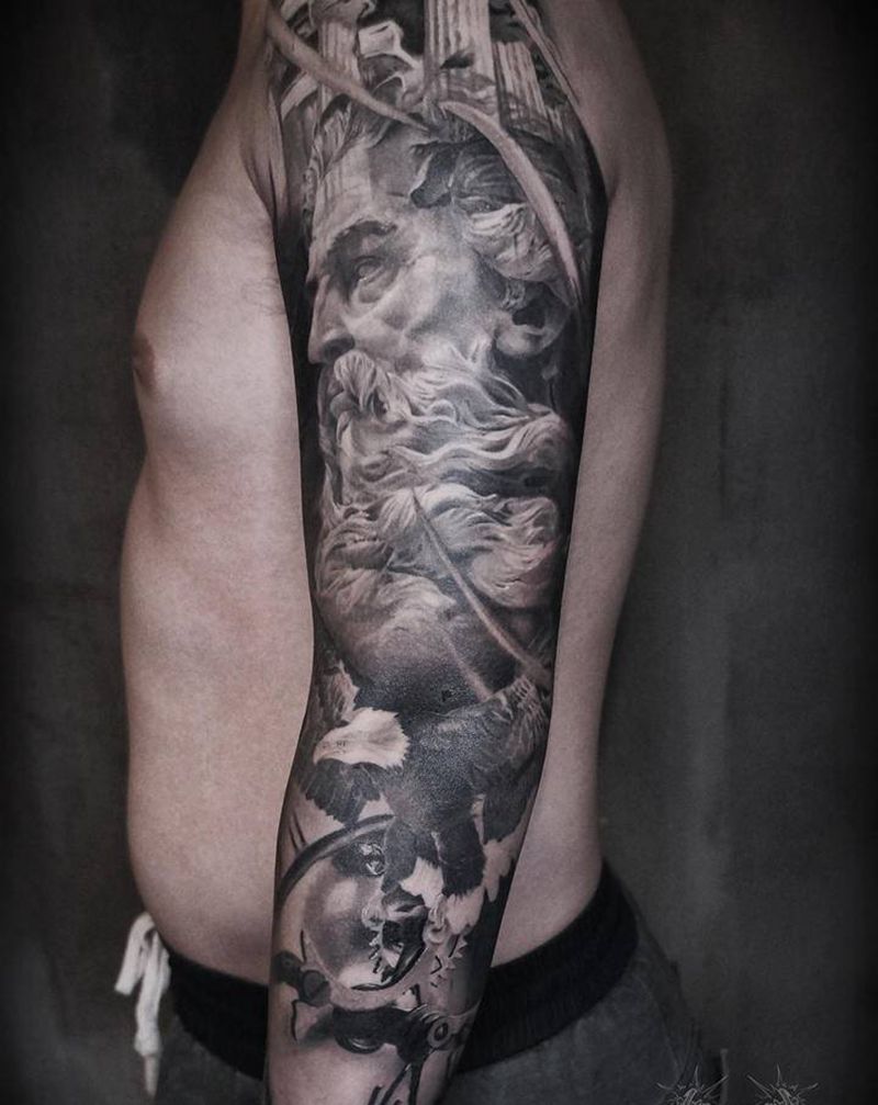 波塞冬纹身图片_手部手臂欧美写实写实神话纹身图案