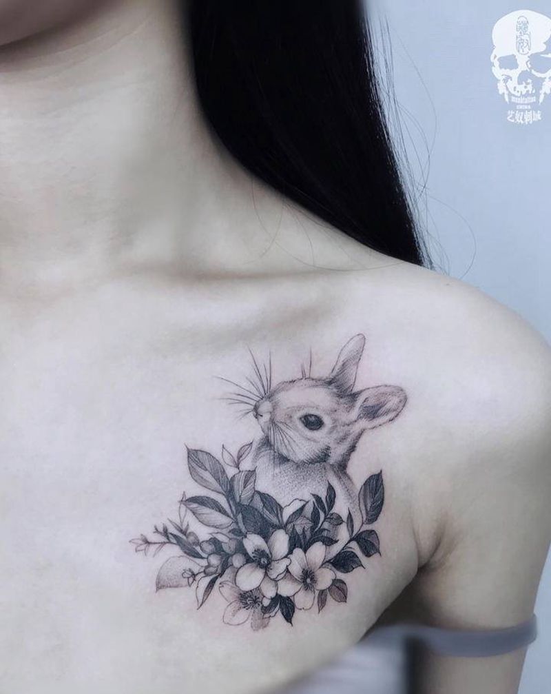 小清新兔子纹身纹身图片_肩部胸部纹身图案