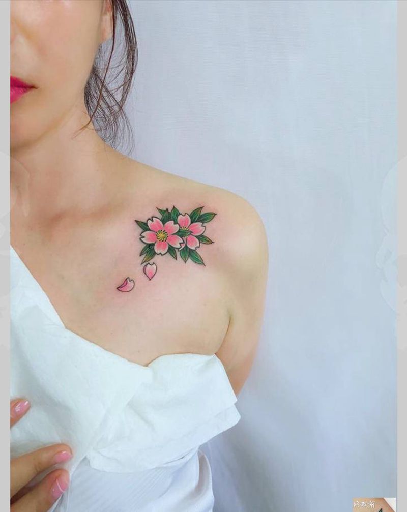 樱花修改纹身图片_肩部纹身图案
