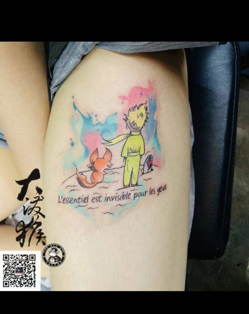 小王子纹身图片_水彩纹身图案