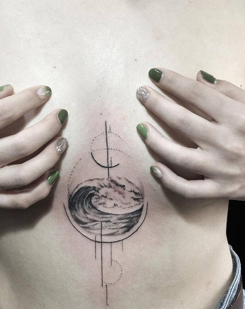 海浪纹身图片_腹部胸部点刺纹身图案