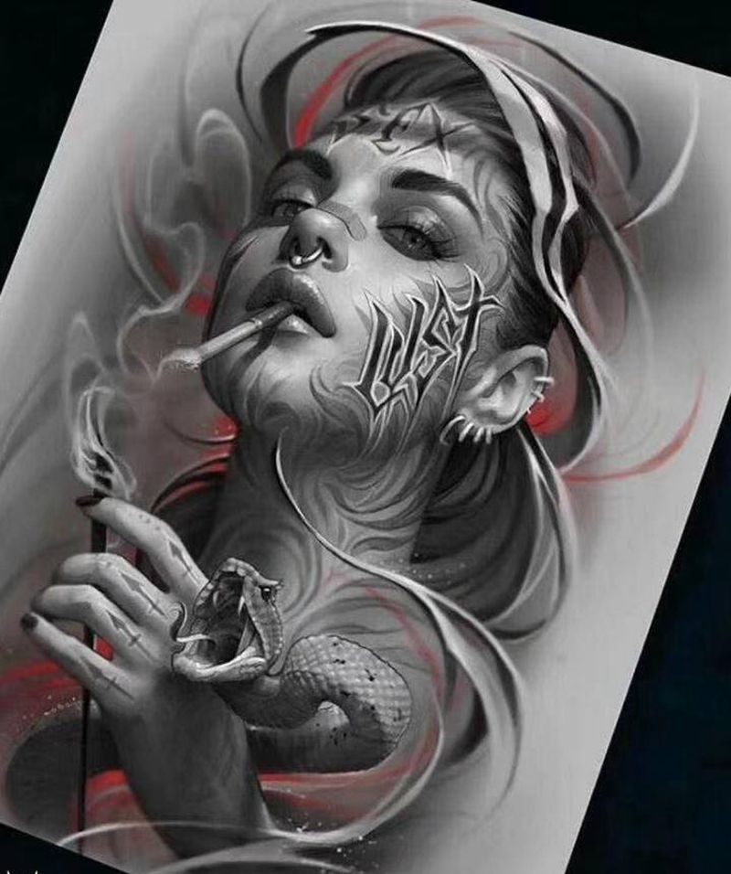 暗黑纹身手稿分享纹身图片_背部手部欧美写实花体字纹身图案