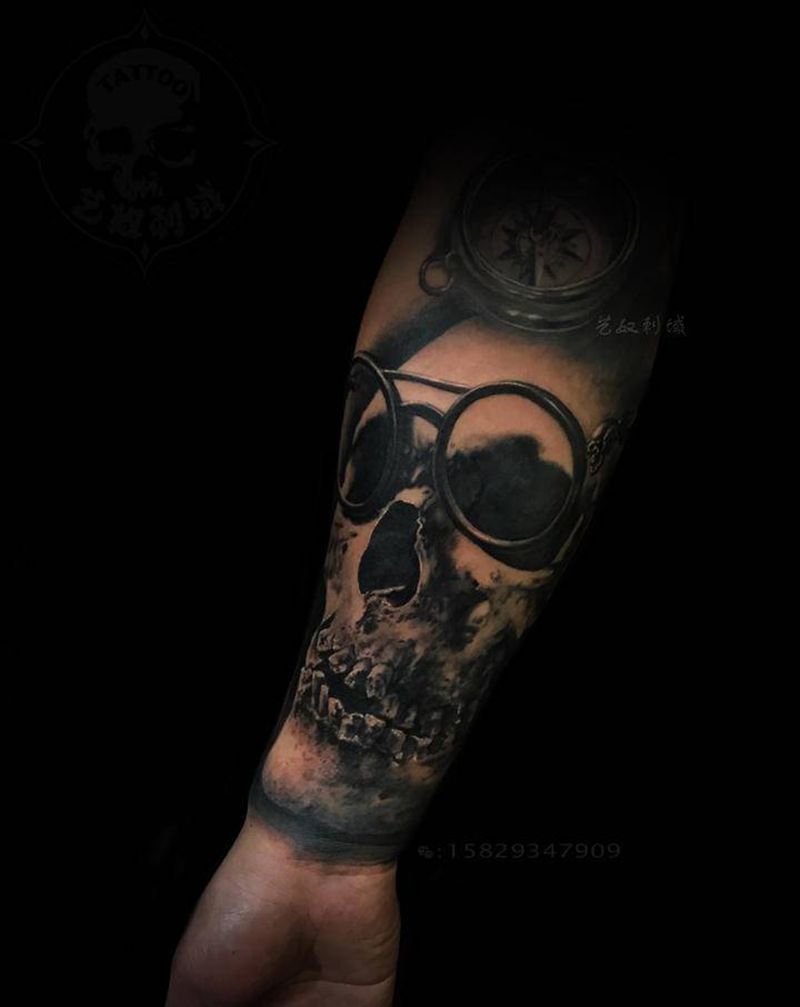 骷髅纹身图片_手臂欧美写实艺奴刺域骷髅纹身图案