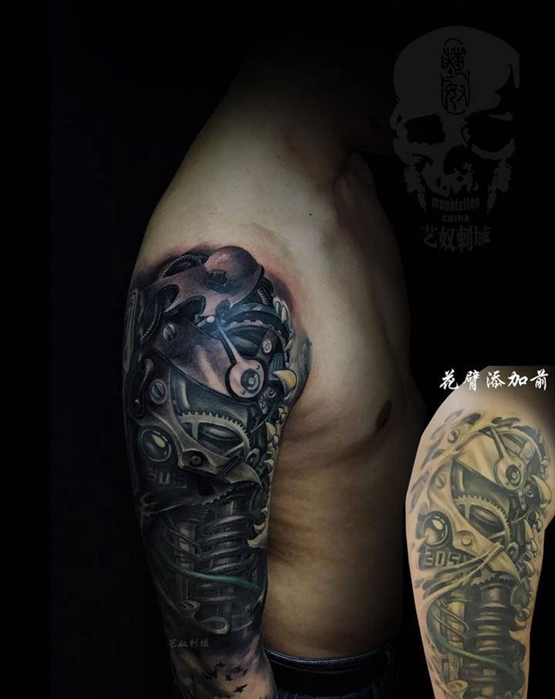 花臂纹身图片_手臂欧美写实艺奴刺域纹身图案