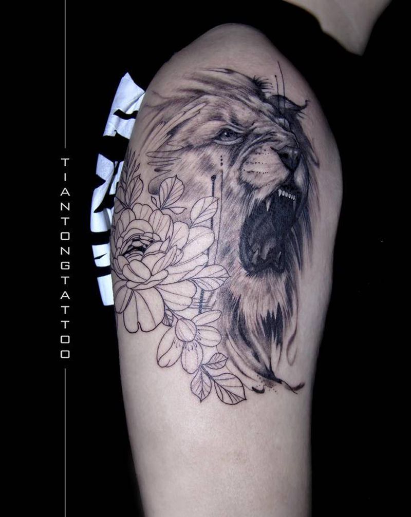 狮子头纹身图片_手臂几何纹身图案