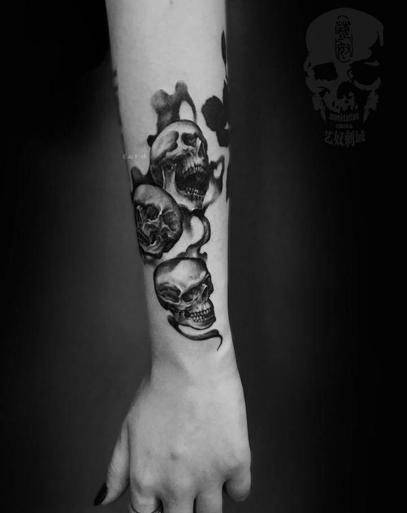骷髅纹身图片_手臂纹身图案