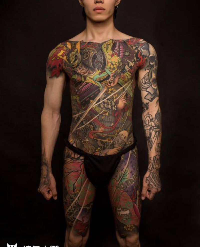 源义经战清姬纹身图片_胸部新传统纹身图案