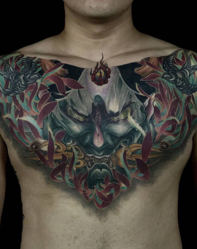 般若纹身图片_胸部新传统纹身图案