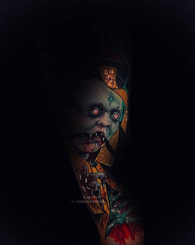 原创新传统纹身图片_手臂新传统僵尸纹身图案