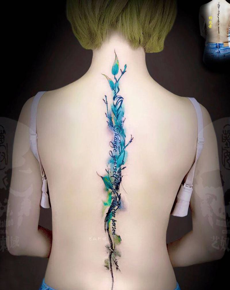 背部修改纹身图片_背部水彩纹身图案