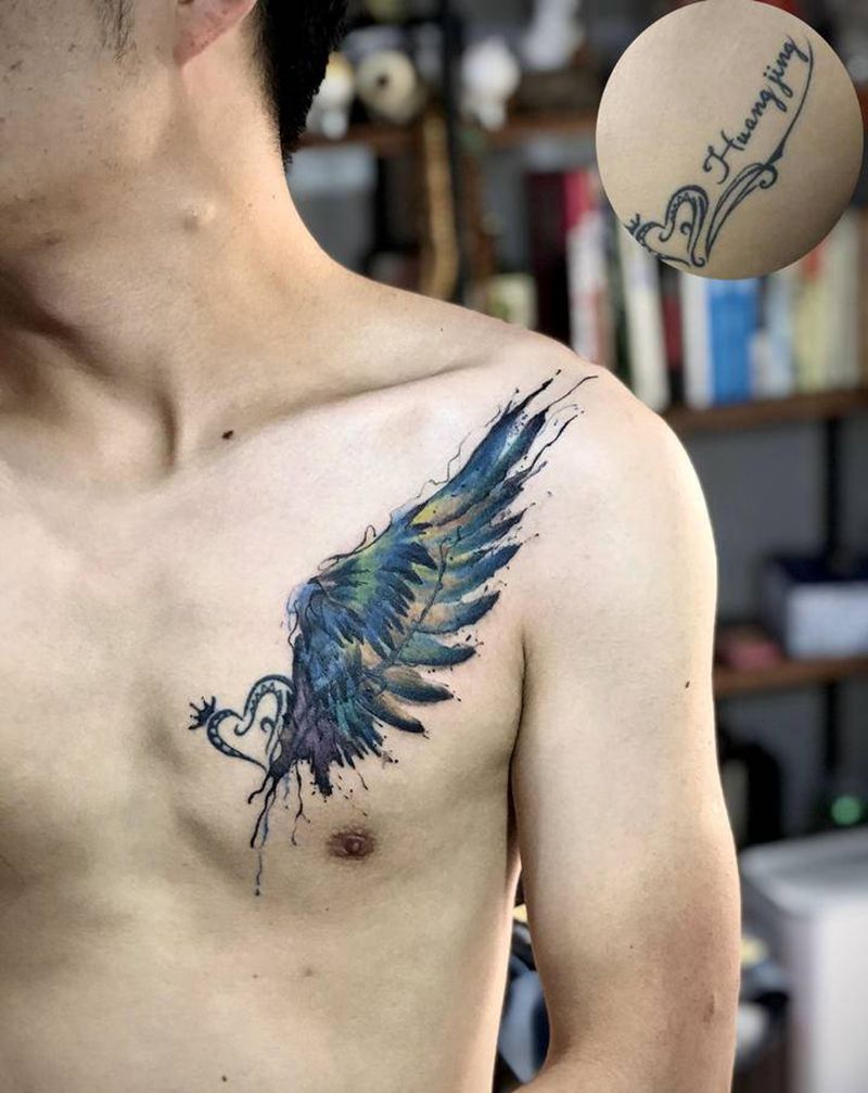 遮盖旧纹身纹身图片_胸部水墨水彩纹身图案