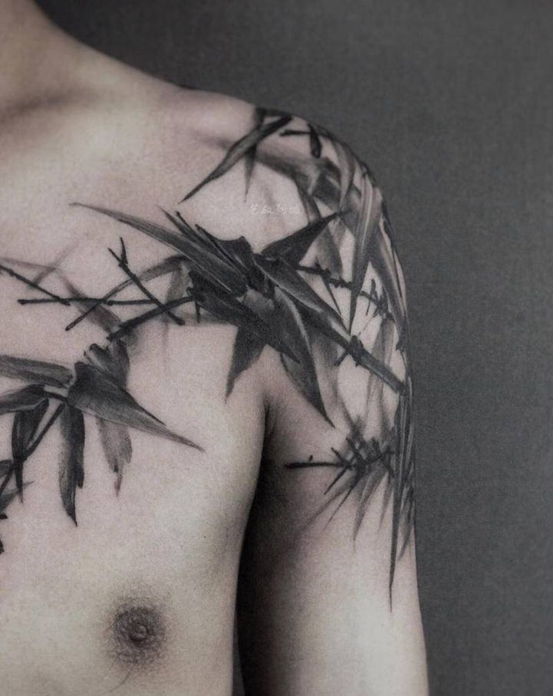 竹子纹身图片_手臂胸部水墨艺奴刺域竹子纹身图案