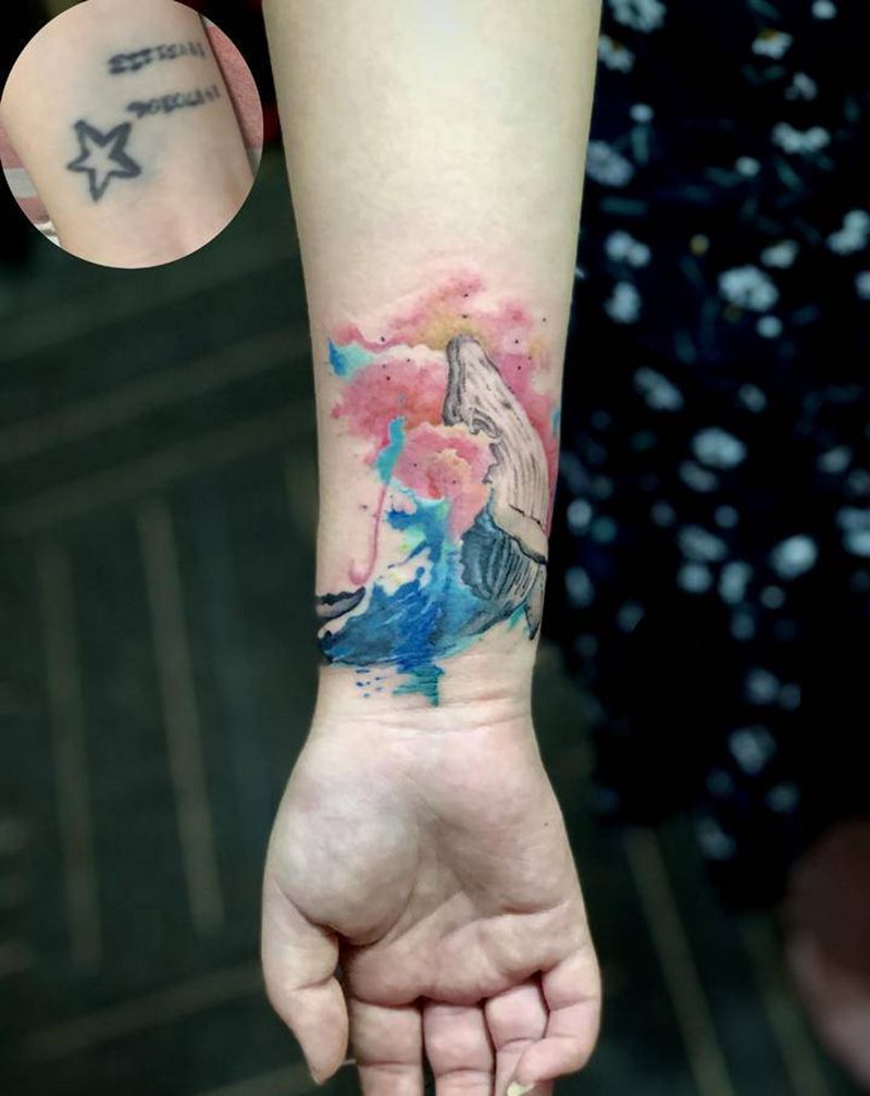 遮盖纹身图片_手臂水彩纹身图案