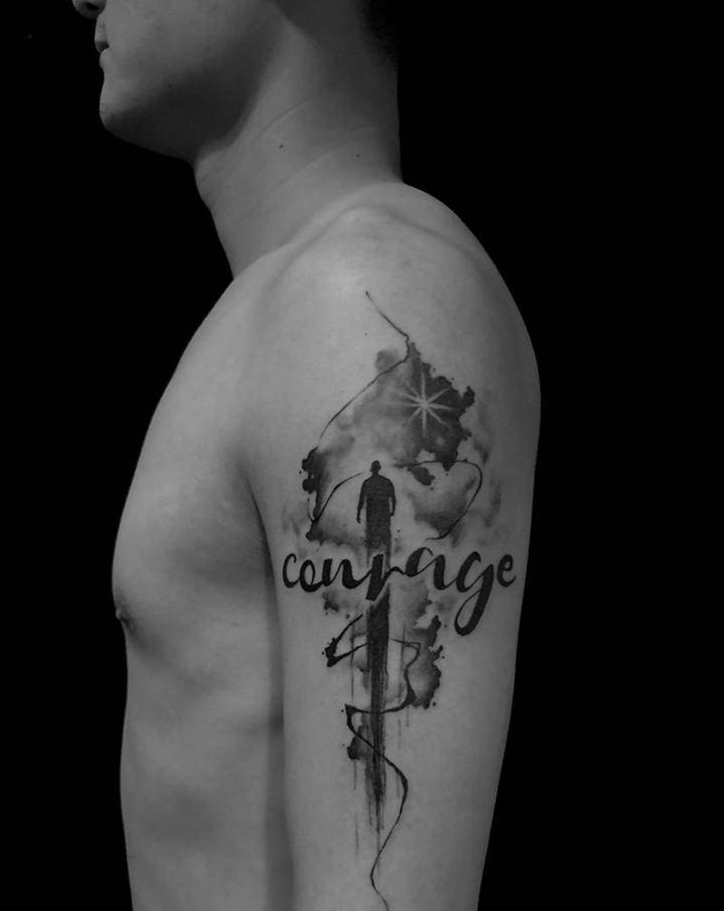 勇气纹身图片_手臂水墨纹身图案
