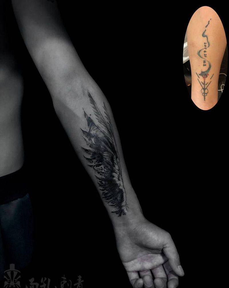 遮盖纹身图片_手臂水墨纹身图案