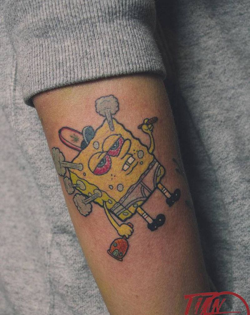 海绵宝宝纹身图片_手臂New School纹身图案