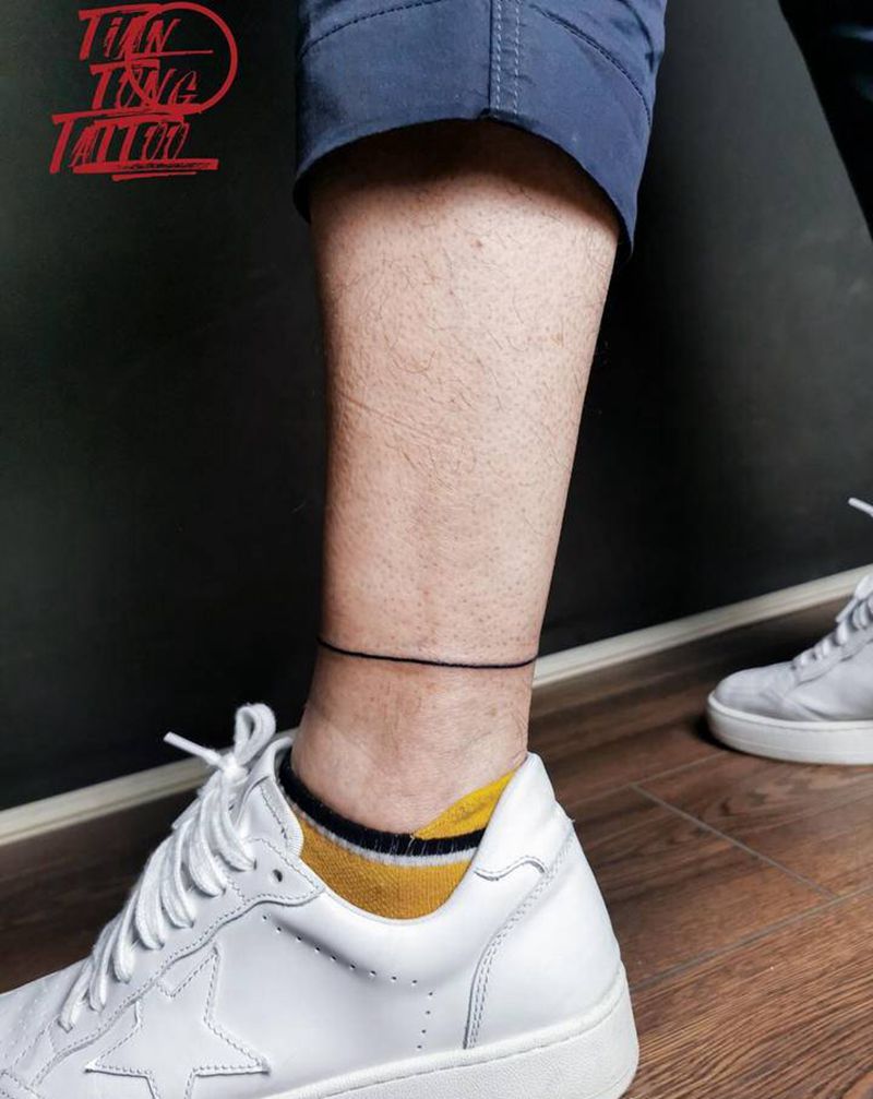 脚环纹身图片_腿部几何纹身图案