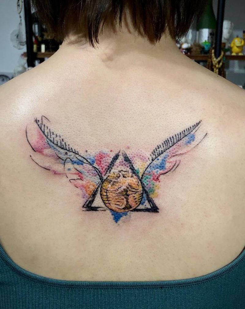 飞贼设计纹身图片_背部水彩纹身图案