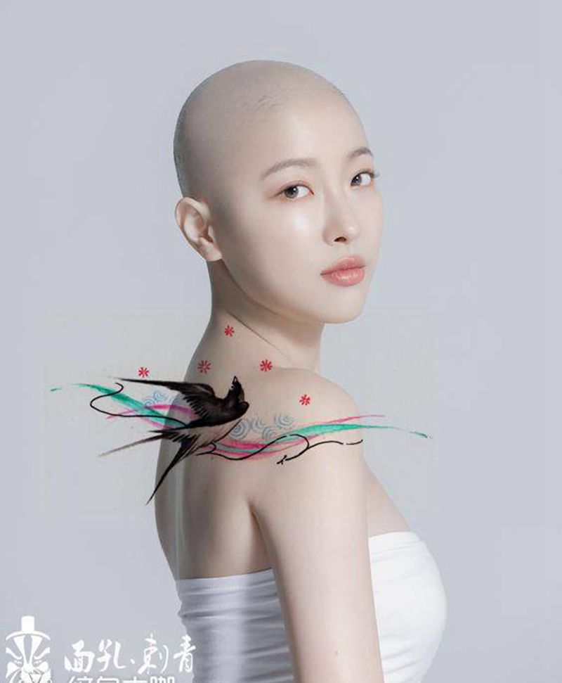 原创手绘作品纹身图片_肩部水墨水彩纹身图案