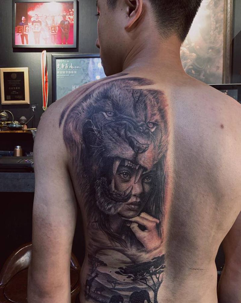 欧美写实纹身图片_背部欧美写实纹身图案