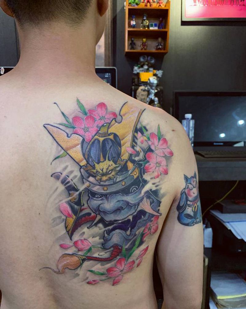 鬼武士纹身图片_背部新传统纹身图案