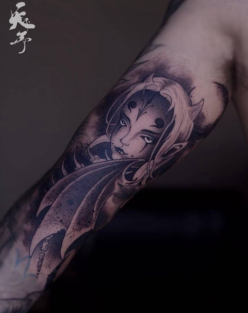 西安天予刺青黑灰作品纹身图片_手臂纹身图案