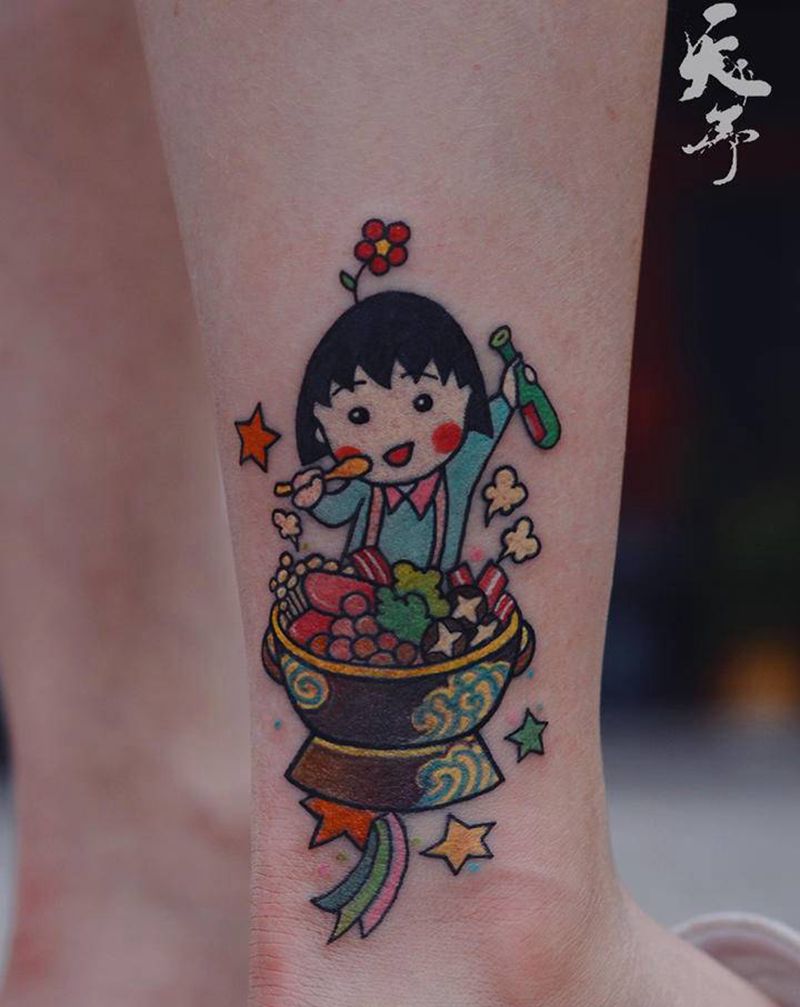 西安天予刺青覆盖作品纹身图片_腿部New School纹身图案