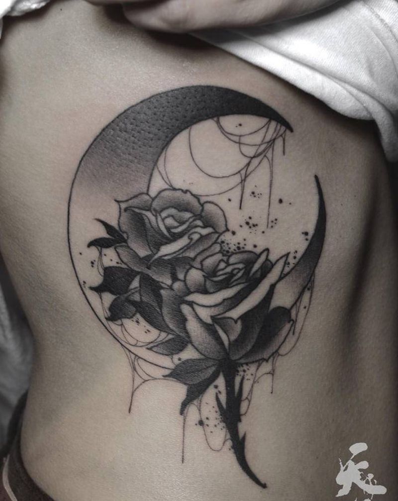 西安天予刺青黑灰作品纹身图片_腰部New School纹身图案