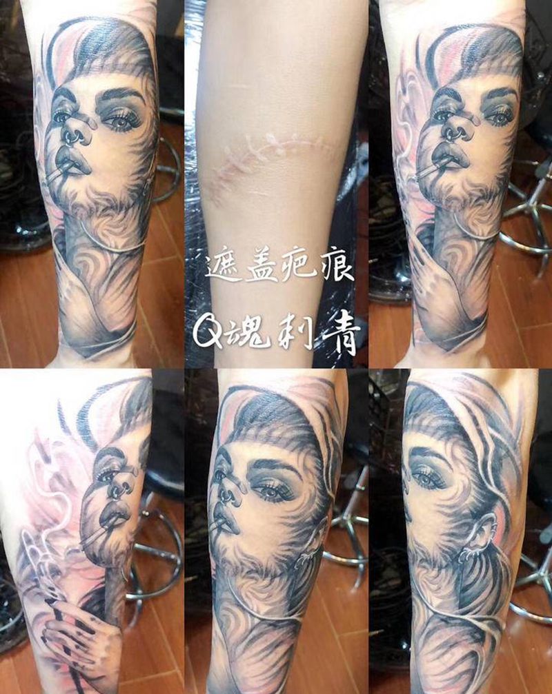 遮盖疤痕纹身图片_手臂欧美纹身图案