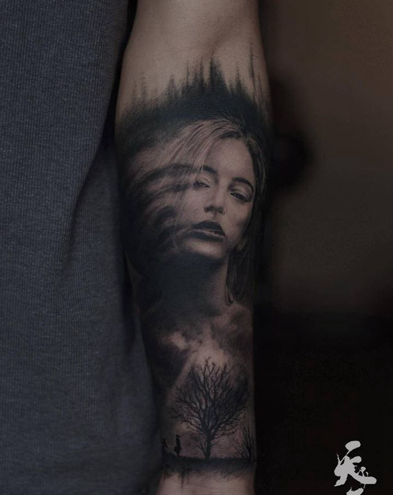 西安天予刺青写实作品纹身图片_手臂欧美写实纹身图案