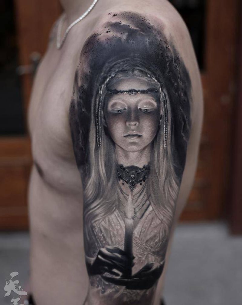 天予刺青写实作品纹身图片_手臂欧美写实纹身图案