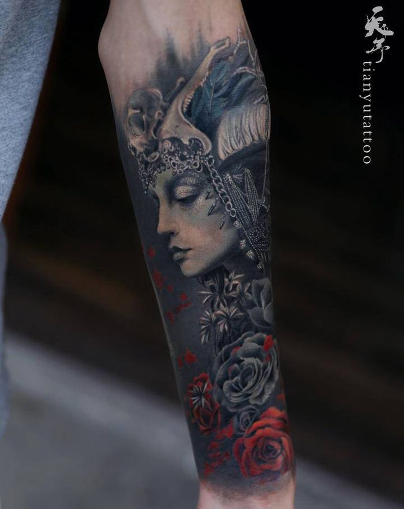 天予刺青写实作品纹身图片_手臂欧美写实纹身图案
