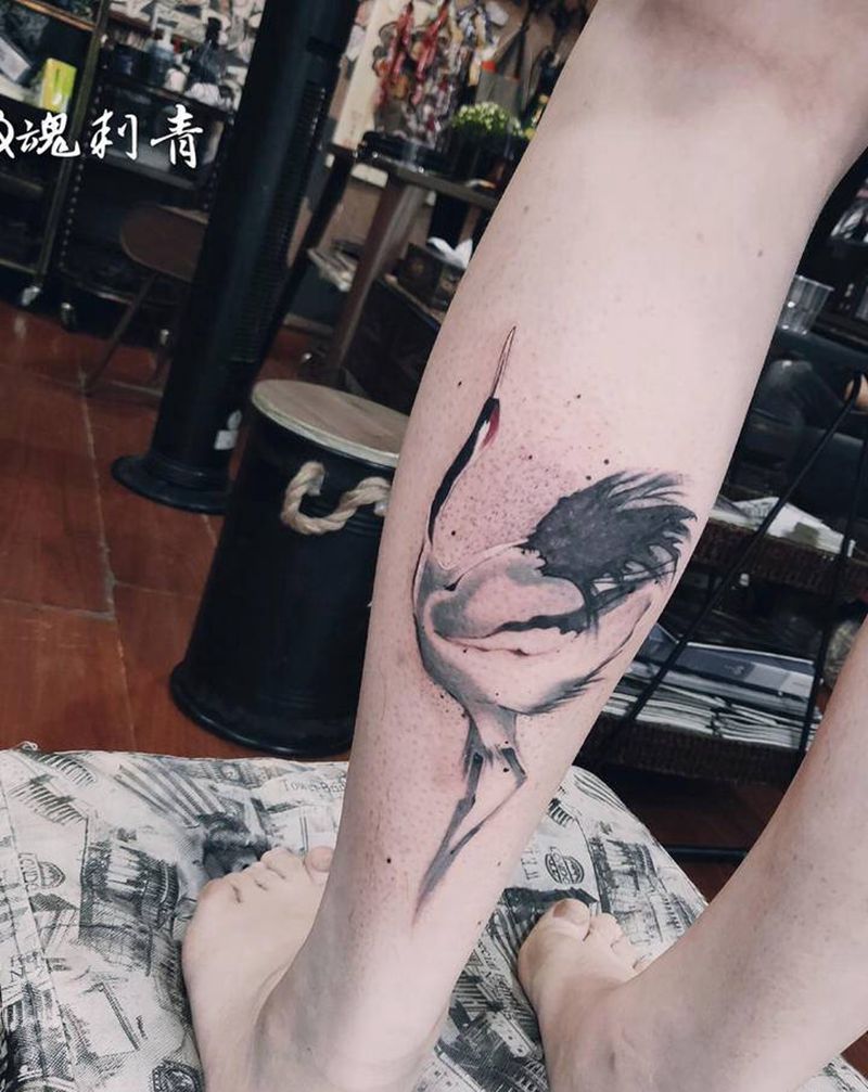 鹤纹身图片_水墨纹身图案