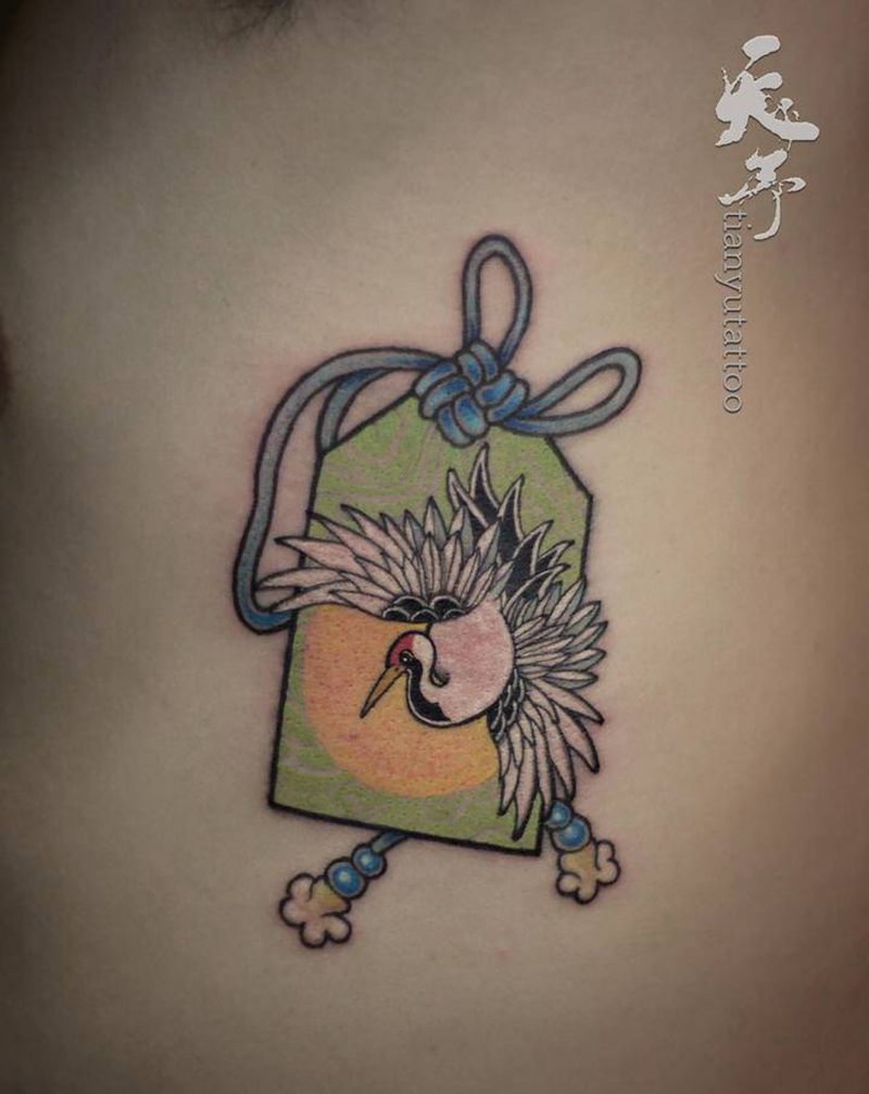 仙鹤御守纹身图片_腹部新传统纹身图案