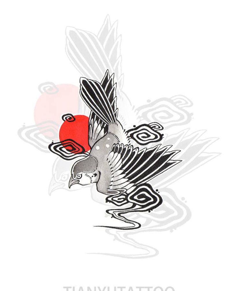 手稿：雲•雀【可约】纹身图片_新传统纹身图案