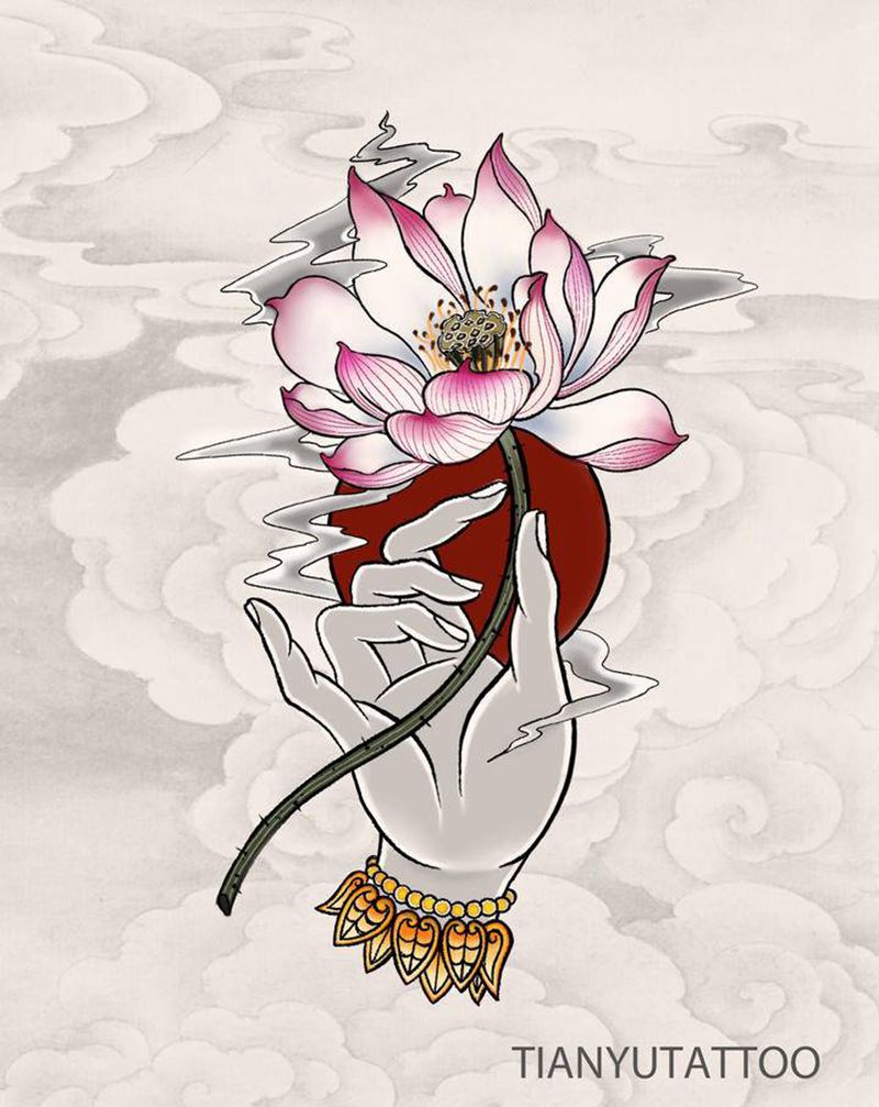 【客稿】佛手荷花纹身图片_新传统老传统纹身图案