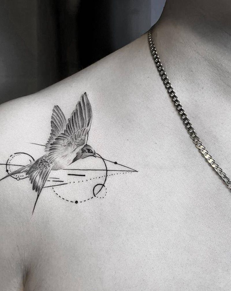 【黑灰小图】飞燕纹身图片_肩部点刺图腾纹身图案