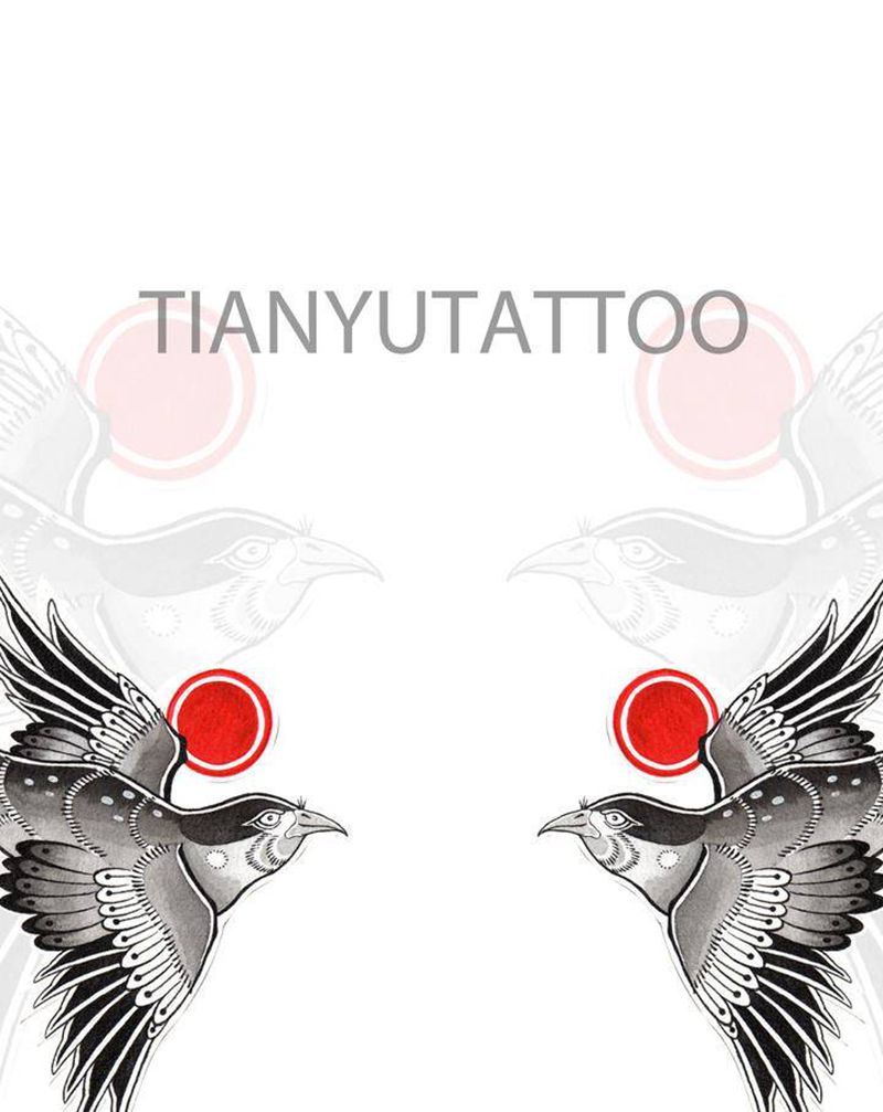 【手稿可约】长尾雀纹身图片_腹部胸部老传统新传统手稿纹身图案