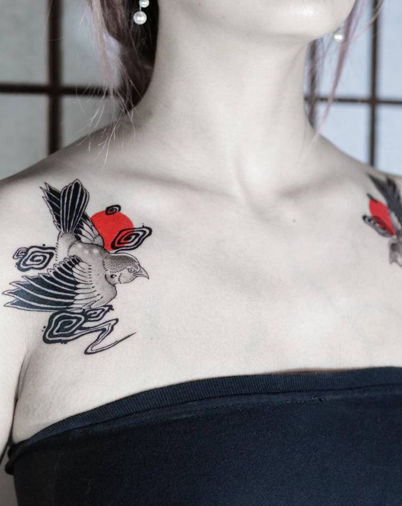 肩头云雀作品纹身图片_肩部新传统老传统纹身图案