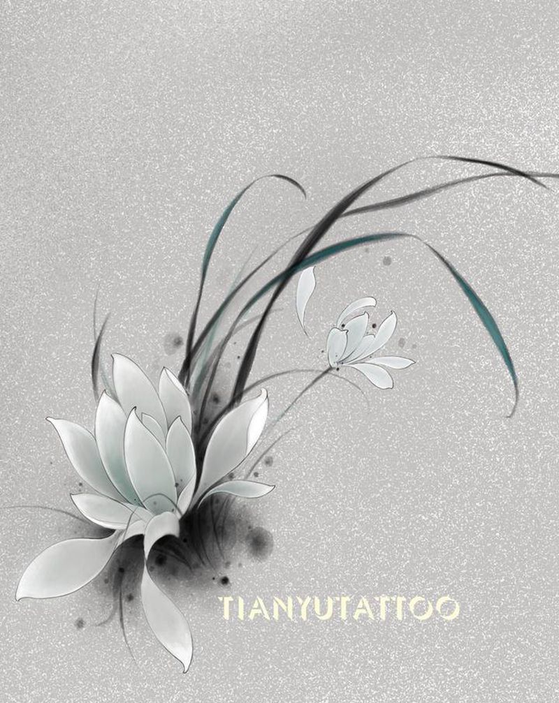 【手稿可约】水墨风-花纹身图片_新传统水墨纹身图案