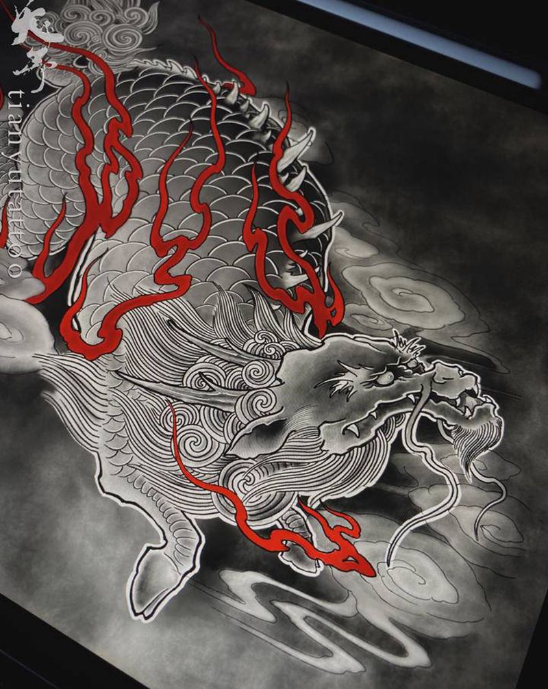 【客稿】半胛麒麟-图二为效果图纹身图片_手臂胸部新传统老传统纹身图案