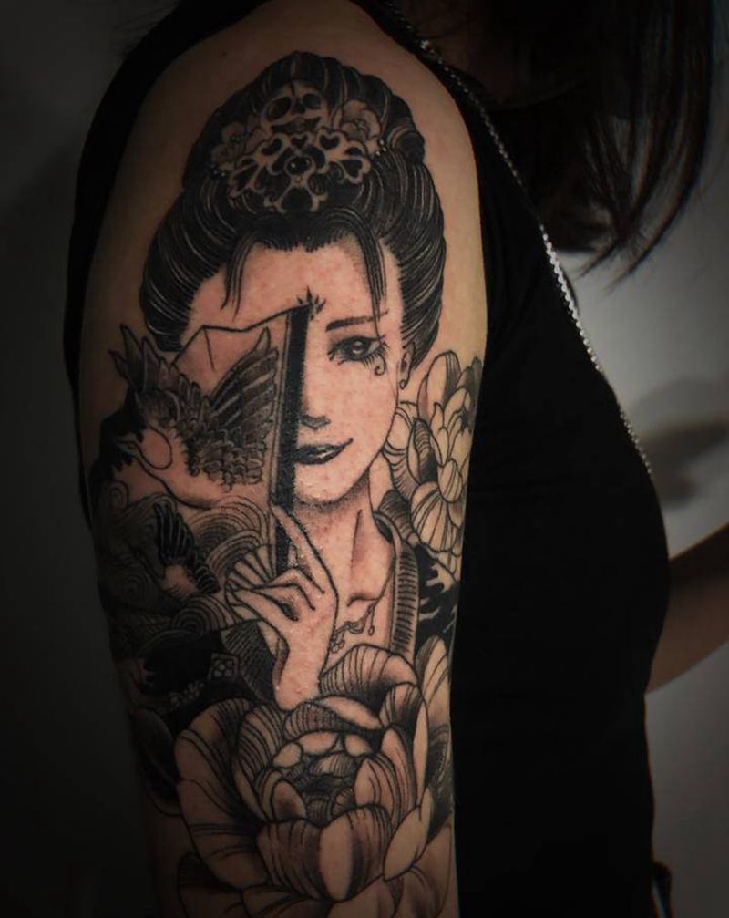 日式艺妓纹身图片_手臂手部新传统纹身图案