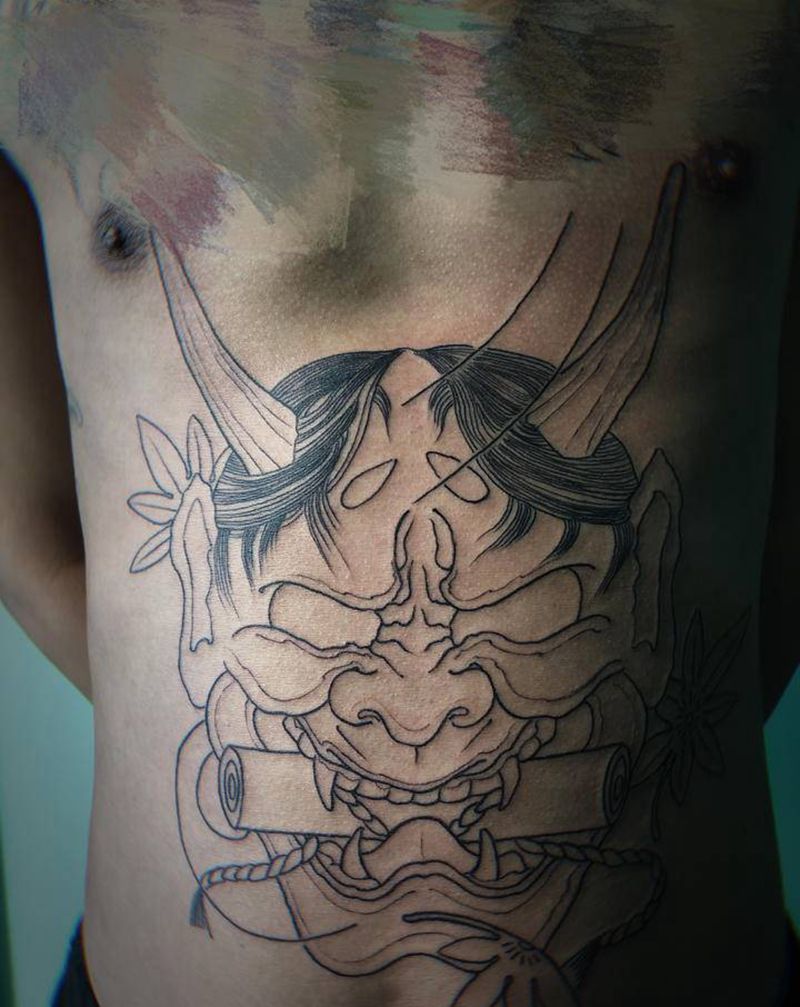 原创设计般若未完纹身图片_腰部腹部老传统新传统纹身图案