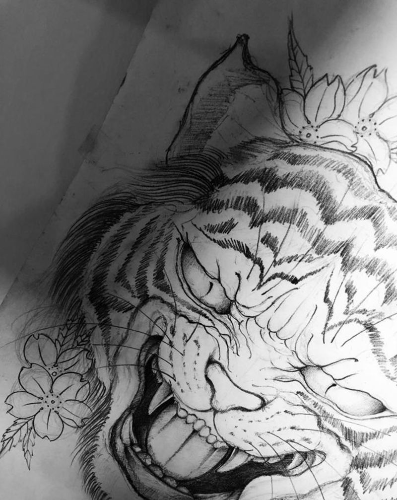 虎原创设计纹身图片_手臂胸部新传统老传统纹身图案