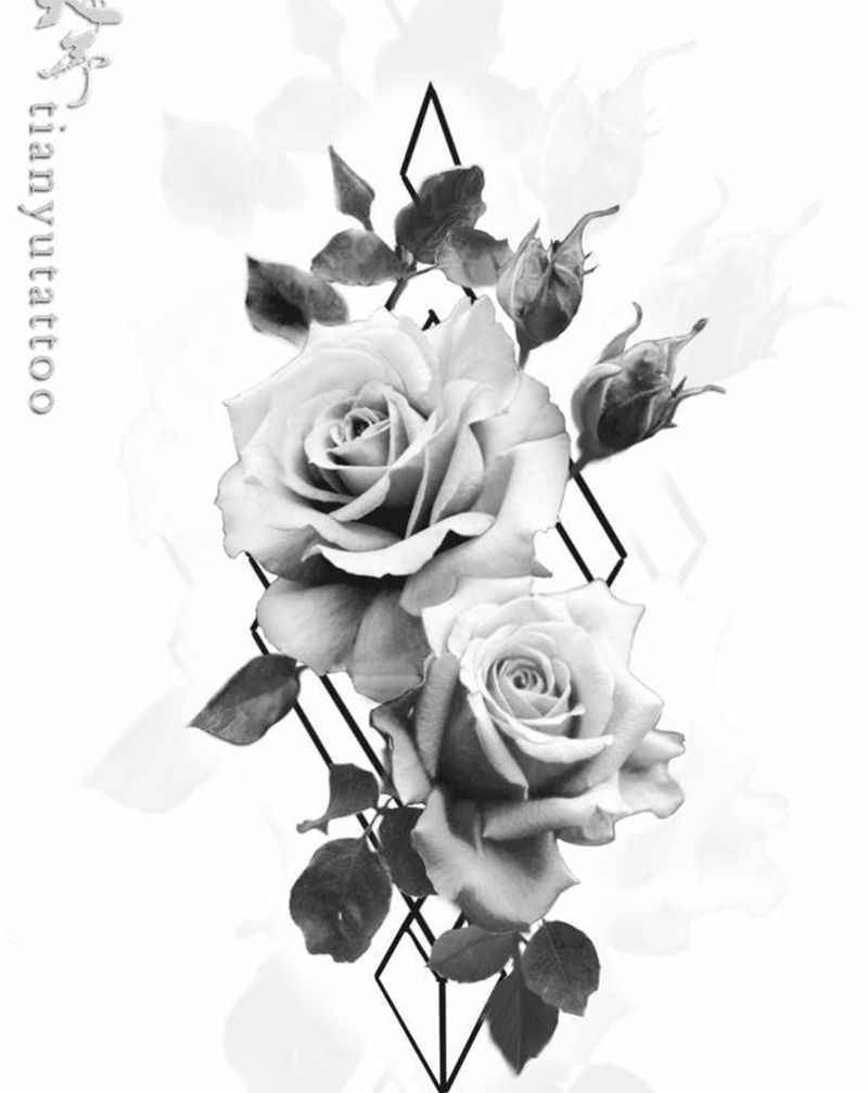 【手稿可约】写实玫瑰设计纹身图片_欧美写实纹身图案