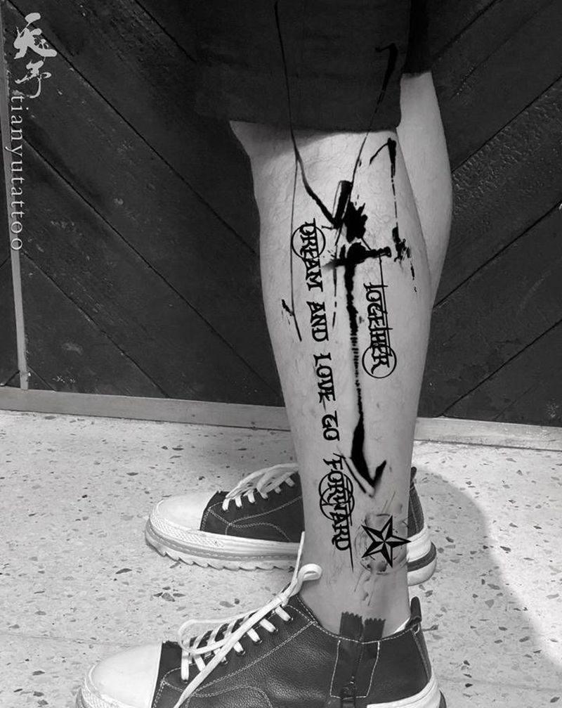 【客稿】小腿纹身遮盖设计纹身图片_几何水墨纹身图案